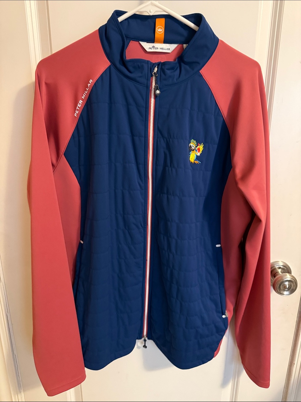 Peter Millar Men’s Size L Navy and Coral Raglan Quilted Hyperlight Golf Jacket